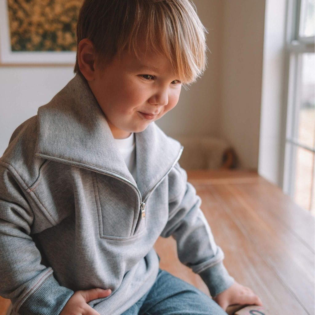 light gray sweatshirt